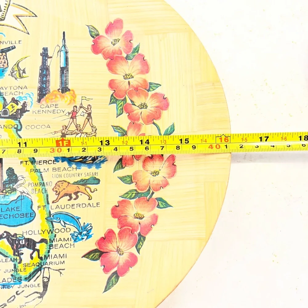 Vintage 70's Florida Souvenir Bamboo Oval Tray Collectible 16”x12” Beach Boho